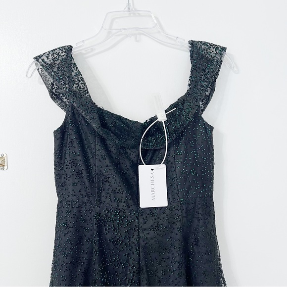 Marchesa Notte Ombré Glitter Tulle Off Shoulder Gown - Picture 6 of 11